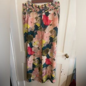 NWT Lafayette 148 tropic silk wide leg pants - size large